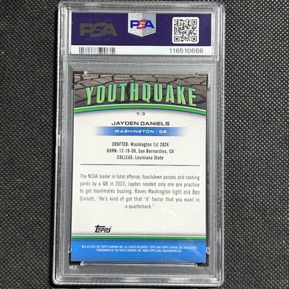 2024 Topps Chrome Jayden Daniels Youthquake Gold Refractor Rookie RC #/50 PSA 9 - Picture 3 of 3